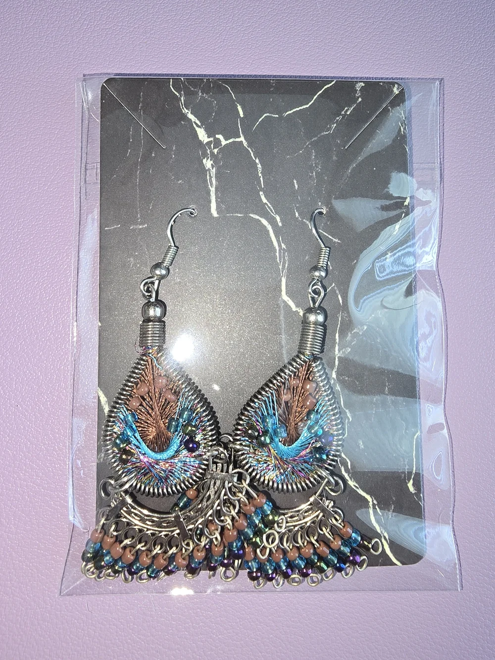 Handcrafted Multicolor Teardrop Bead Fringe Earrings